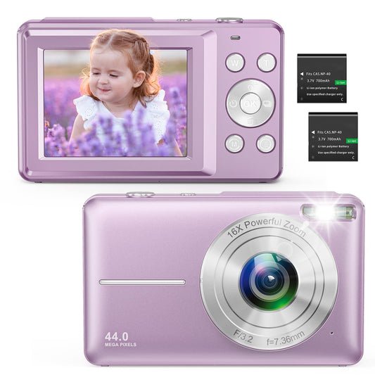 Zostuic Digital Camera with 32GB Card, FHD 1080P 44MP Camcorder 16X Digital Zoom Easy Compact Camera Portable Digital Camera with 2 Batteries for Kids Teens Beginners