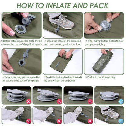 Arliers self-inflating sleeping pad, 12CM thick air mattress for camping with foot pump and pillow, Anti-Ripstop portable sleeping mat for hiking, travel, beach - army green.