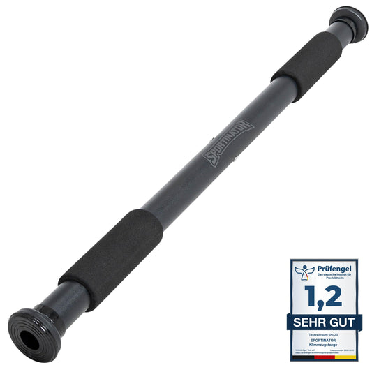 SPORTINATOR® Doorway Pull-Up Bar for your home gym. Length 60-102 cm, compact, safe & easy to install without drilling, supports up to 150 kg.