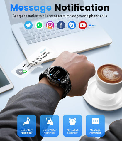 SIEMORL Smartwatch for Men with phone function, fitness tracker 1.43" AMOLED display men's smartwatch with heart rate monitor sleep monitor pedometer, 100 sports modes IP68 calories Android iOS