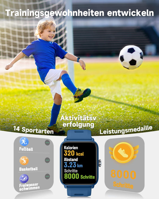 BIGGERFIVE Smartwatch for Kids, Fitness Tracker Watch with Pedometer, 24/7 Heart Rate Monitor, 5ATM Waterproof, Sleep Monitor, Alarm, Puzzle Games, 1.5" HD Touchscreen for Boys Girls Aged 3-14