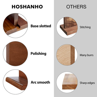 HOSHANHO Magnetic Knife Block with Sharpener, Double-Sided Strong Magnetic Knife Holder, Natural Acacia Wood Magnetic Knife Holder for Kitchen