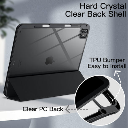 JETech case for iPad Pro 13 inch M4 (2024) with pencil holder, clear transparent back shell slim stand shockproof tablet cover, auto wake/sleep (black)