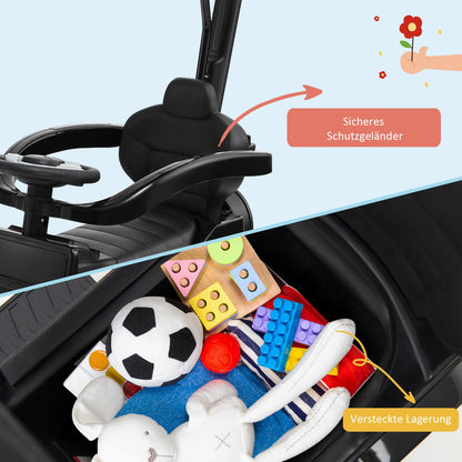 COSTWAY Mercedes Benz Ride-on Car, 3 in 1 Push Car with Sunshade & Storage & Removable Guardrail & Push Handle, Ride-On Vehicle with Engine Sound & Horn, for Kids 1 Year and Up (Black)