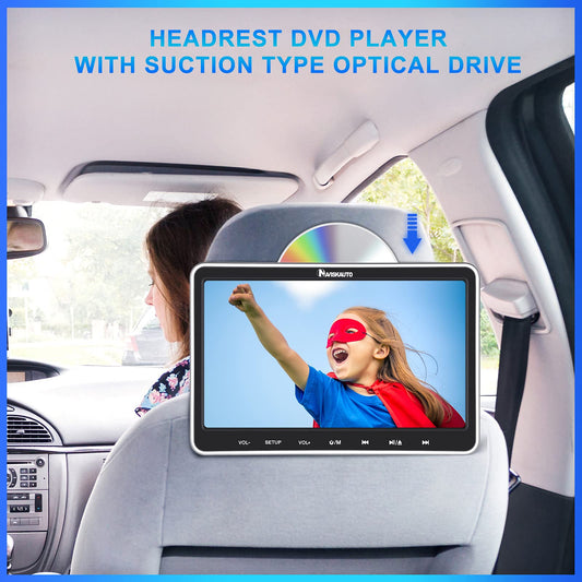 NAVISKAUTO 2 Car DVD Player 10.1 Inch Monitors with Slot In Design, HDMI IN, 2 Headphones, Car Headrest with 2 Mounting Brackets, Last Memory, Region Free, SD, USB/SD Card (2 DVD Player Car)