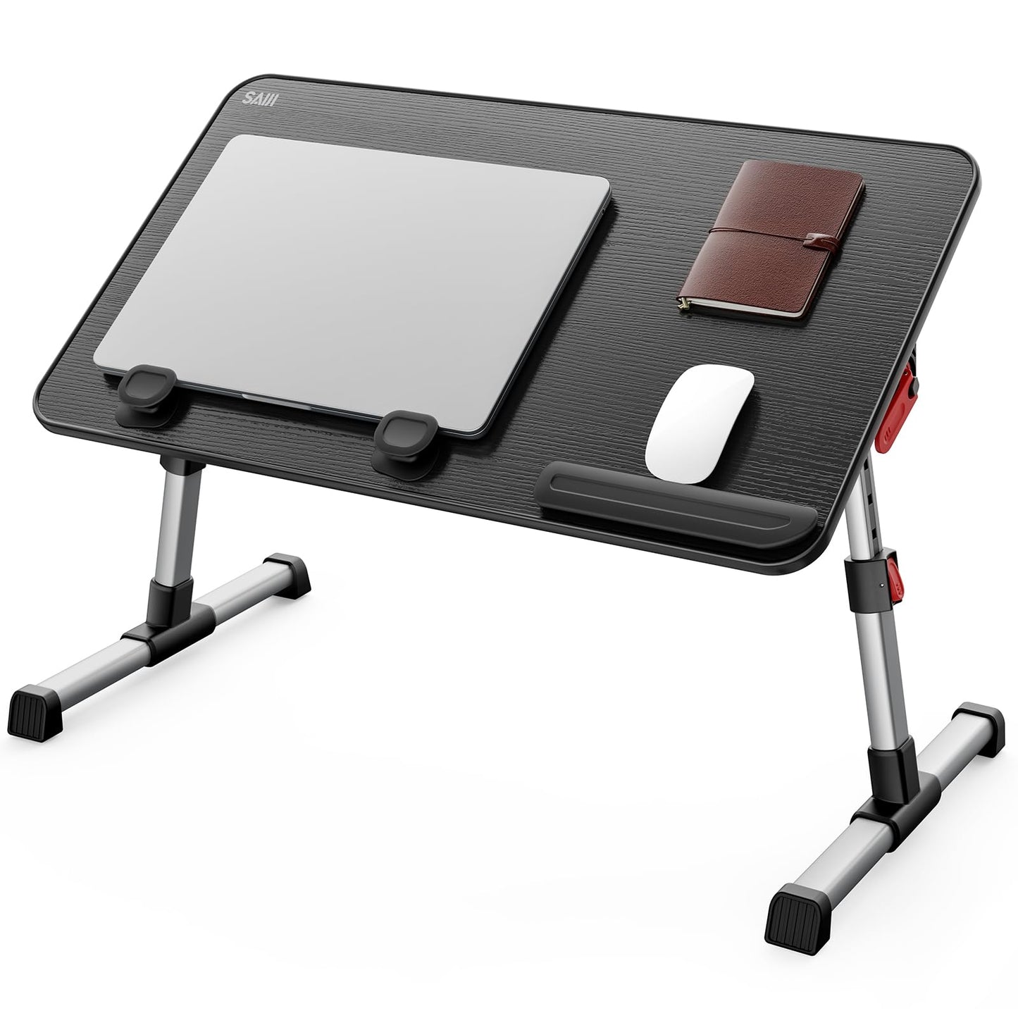 Table, SAIJI Adjustable Bed Table, with 4 adjustable angles, Foldable Lapdesk for working, studying, reading, writing, eating on sofa, couch, floor. Fits up to 17" laptop (60*33cm black)