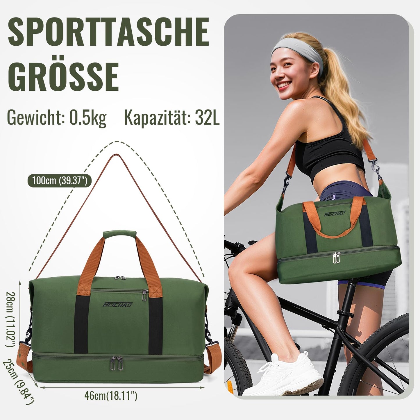 Sports bag & travel bag for men and women - with shoe compartment & wet compartment, Large Capacity Travel Bag Lightweight training bag waterproof swim bag for travel, sports, fitness