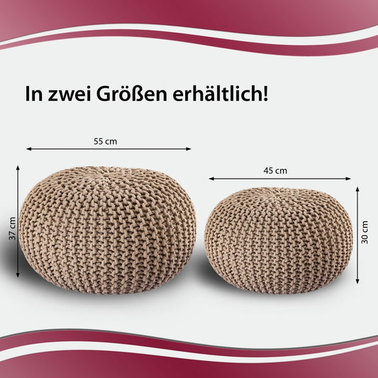 casamia Pouf Ø 55 or 45 cm Knitted footstool Seat pouf Floor cushion for indoor use Indoor size ø 55 cm, color beige