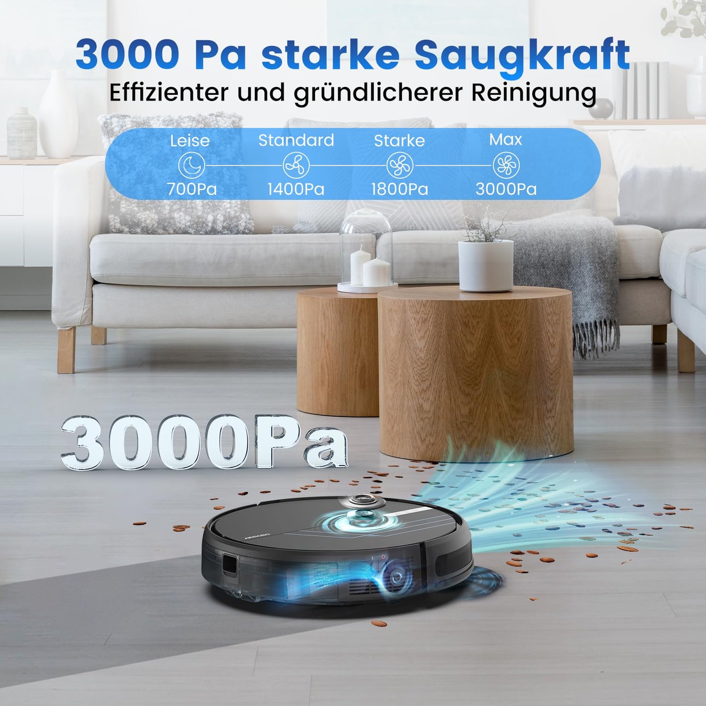 AIRROBO robot vacuum with mopping function, P30 vacuum robot with 3000Pa suction power, 120min runtime, sweep, vacuum, mop 3 in 1 robotic vacuum cleaner for pet hair, carpet, hard floor.