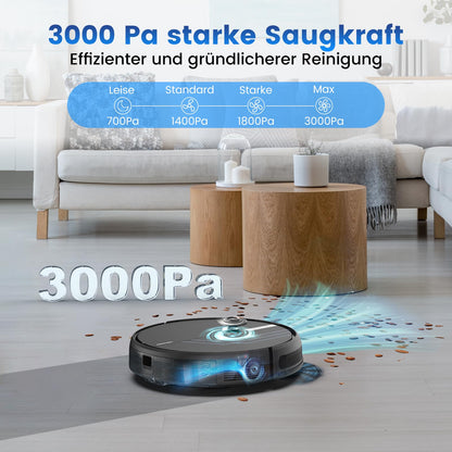 AIRROBO robot vacuum with mopping function, P30 vacuum robot with 3000Pa suction power, 120min runtime, sweep, vacuum, mop 3 in 1 robotic vacuum cleaner for pet hair, carpet, hard floor.