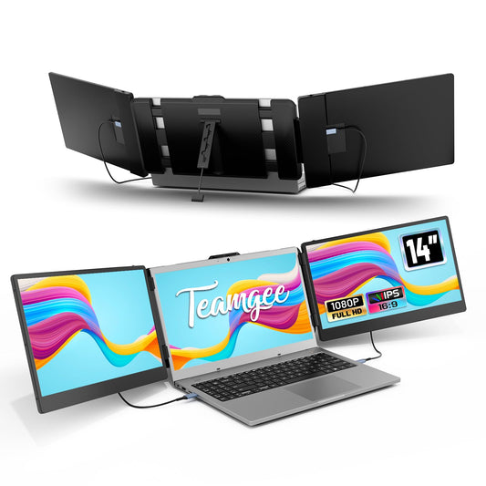 Teamgee Laptop Screen Extension, 14" 1080P FHD Portable Monitor for Laptop, Triple Laptop Screen Extender for Mac Wins Android Dex PC with 13"-17" Screens.