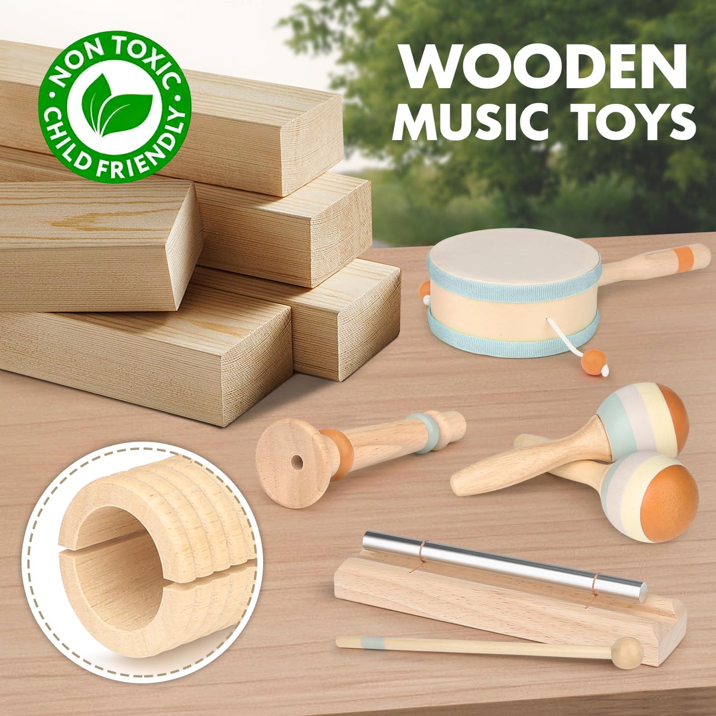 Musical instruments for kids, children's toys from 2 years, wooden toys, baby drum set, kids drum, percussion musical instruments, baby Montessori toys from 3 years.