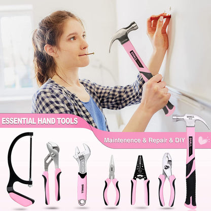 SHALL Pink Tool Set, 246-piece Women's Basic Tool Kit for Home with 14" Wide Mouth Open Tool Bag, General Household Hand Tool Set