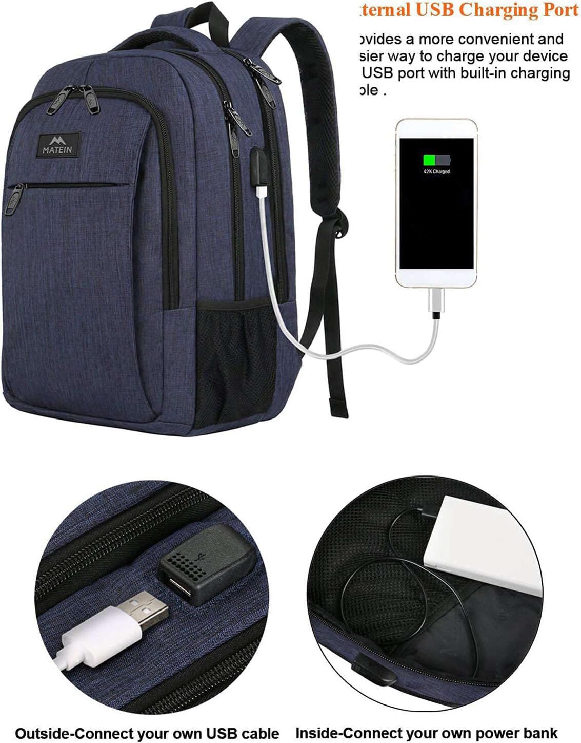 MATEIN school backpack 15.6 inch laptop notebook bag backpack for men with USB charging port boys computer bag gift travel work, blue