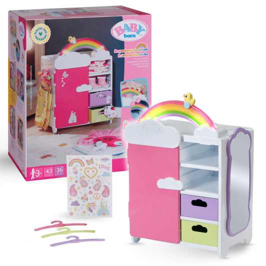 BABY born Rainbow Wardrobe, doll clothes closet, storage for doll clothing with glowing rainbow and cheerful sounds, 836040 Zapf Creation