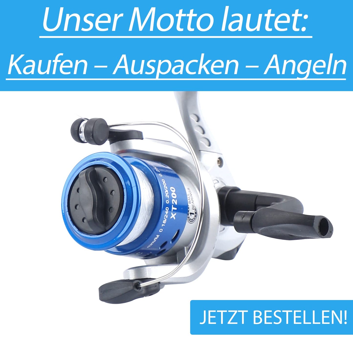 Q-Tac - Kids Fishing Set [Fully assembled & spooled reel] For kids 4 years and up, fishing rod 165 cm, complete Blue Fishing Set