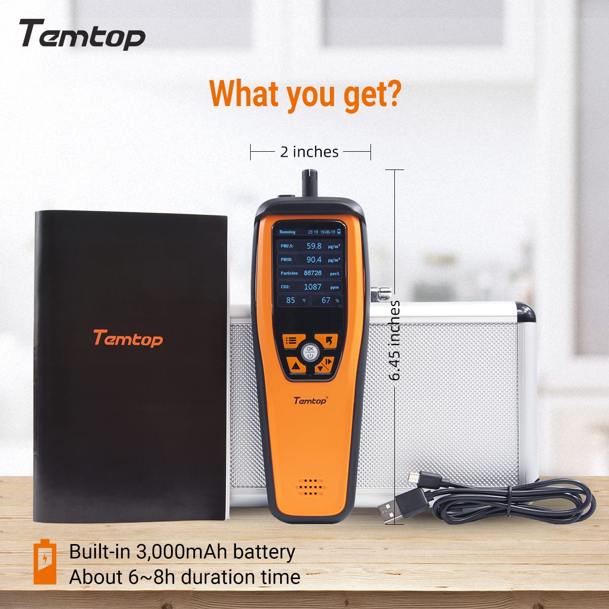 Temtop CO2 meter, carbon dioxide meter, air quality meter for CO2 particles PM2.5 PM10, home air quality monitor, M2000C 2nd