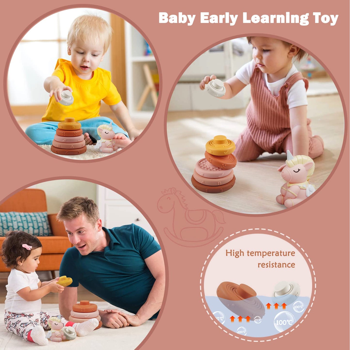Because of baby toys for 6 to 12 months, Montessori toys for babies, sensory baby toys, 6 in 1 motor skills toys, stacking toys with blocks and rings, matching eggs.