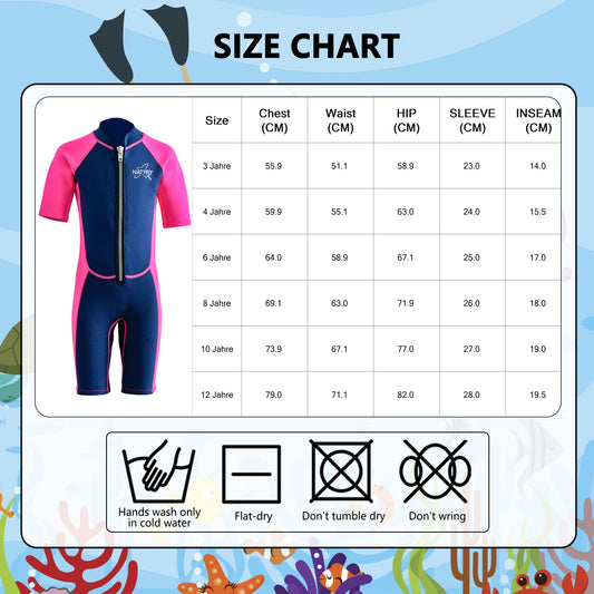 NATYFLY Kids Shorty Wetsuit 2.5mm Children's Neoprene Thermal Swimsuit UV Protection Swimsuits for Girls Boys One Piece WetSuits (Pink, 6 Years)