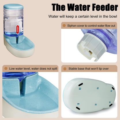 Automatic feeder for small and medium-sized pets, 3.8L, travel feeder and water dispenser for dogs, cats, pets (Blue)