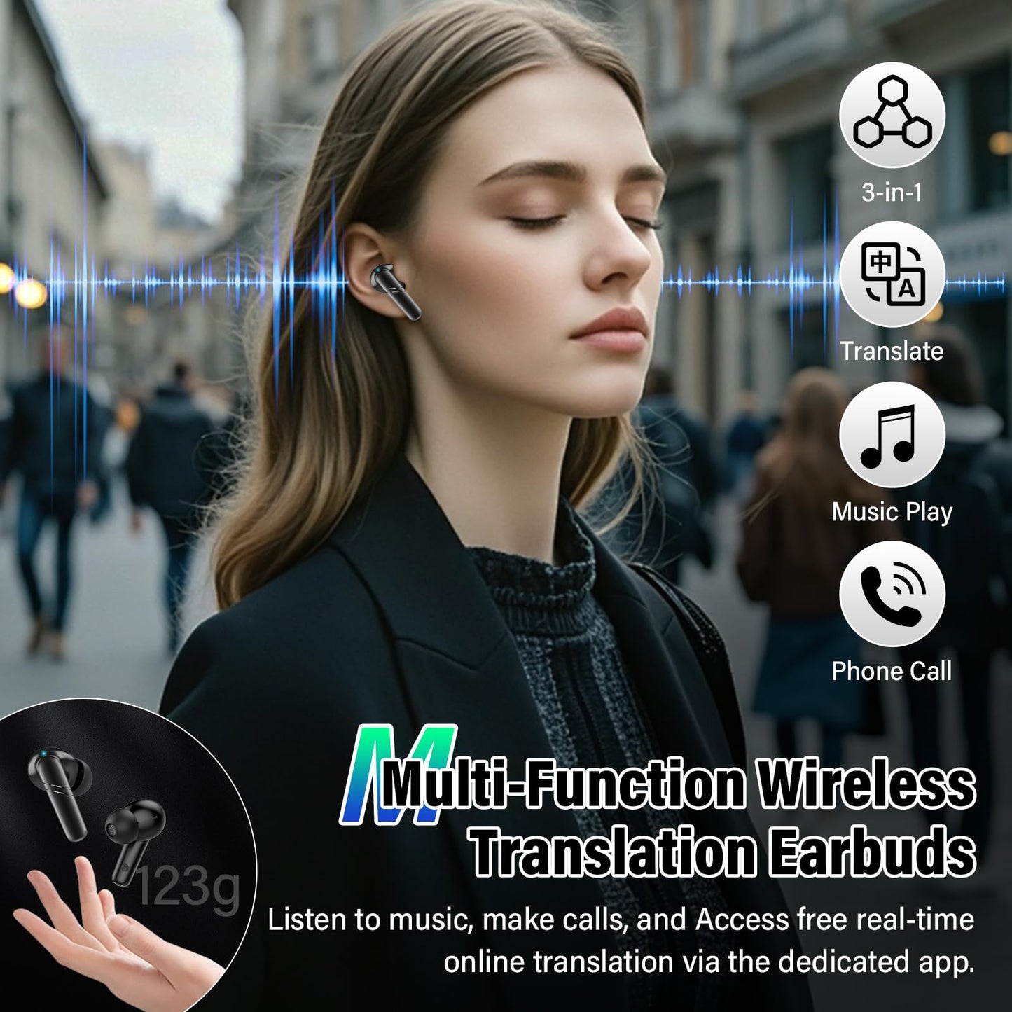 AI headphone translator, 3-in-1 language translator headphones 144 languages with 200+ AI applications, 48H Bluetooth 5.4 translator headphones, 4 translation modes real-time translator earphones for learning