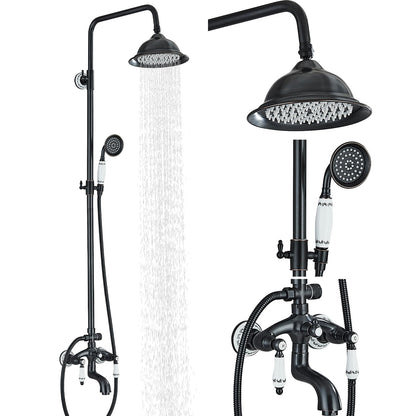 Suguword Black Shower Faucet Set Shower System Rain Shower Set with Shower Head Shower Column Rainfall Hand Shower Bar Blue and White Porcelain Complete Set Shower Faucet Anti-Liming