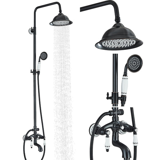 Suguword Black Shower Faucet Set Shower System Rain Shower Set with Shower Head Shower Column Rainfall Hand Shower Bar Blue and White Porcelain Complete Set Shower Faucet Anti-Liming
