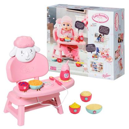 Baby Annabell Lunch Time Table, doll chair and table with light and sound effects, meals, bottle and spoon, for 36 and 43 cm dolls, 701911 Zapf Creation