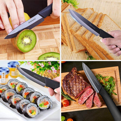 Ankway Ceramic Knife Set with Protective Cover 5 Pieces, 2023 Knife with Peeler Kitchen Knife Set Knife Cutting Knife Chef's Knife Sharp Cake Knife for Meat Fruit Vegetables, Black.