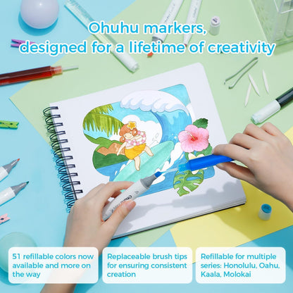 Ohuhu Marker Pen Set, Permanent Marker Set Chisel & Fine Double-Ended Art Sketch Twin Markers with Carry Bag for Painting, Coloring, Underlining, Ohuhu Series
