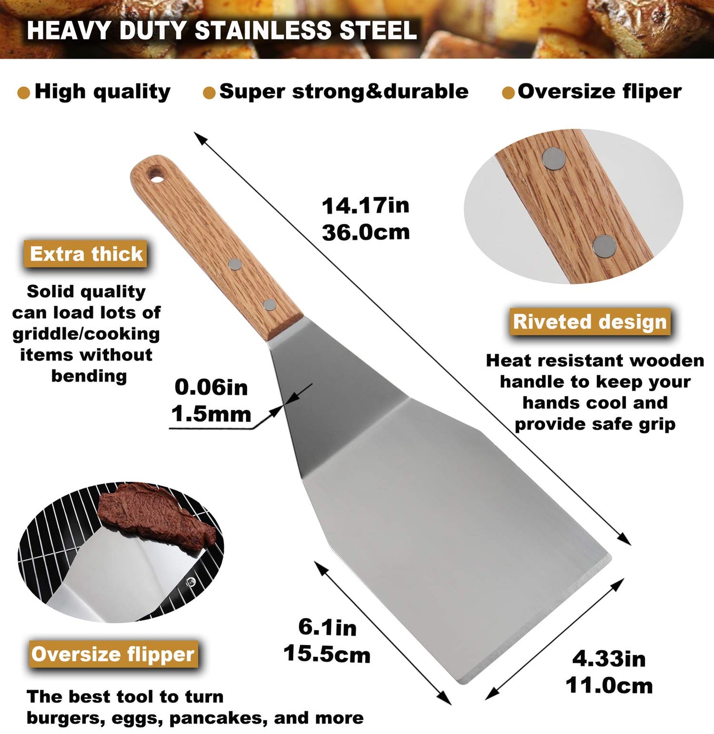 ROMANTICIST 8Pcs Grill Spatula Plancha Kit - Stainless Steel Teppanyaki Spatula for Men Women - Heavy Duty Stainless Steel Grill Spatula Men