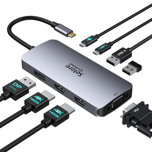 Docking Station 2 Monitor, USB C Hub 8 in 1 Laptop Docking Station DisplayPort Adapter with Dual 4K HDMI DP VGA PD100W USB 2.0 USB C data, USBC Multi Monitors compatible with Dell Thinkpad Huawei.