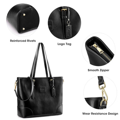Cattee women's shoulder bag made of genuine leather handbag with 14-inch laptop compartment.