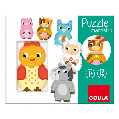 Goula 455245 Magnetic Wooden Puzzle Farm Animals, magnetic puzzle, wooden toy, for ages 12 months and up