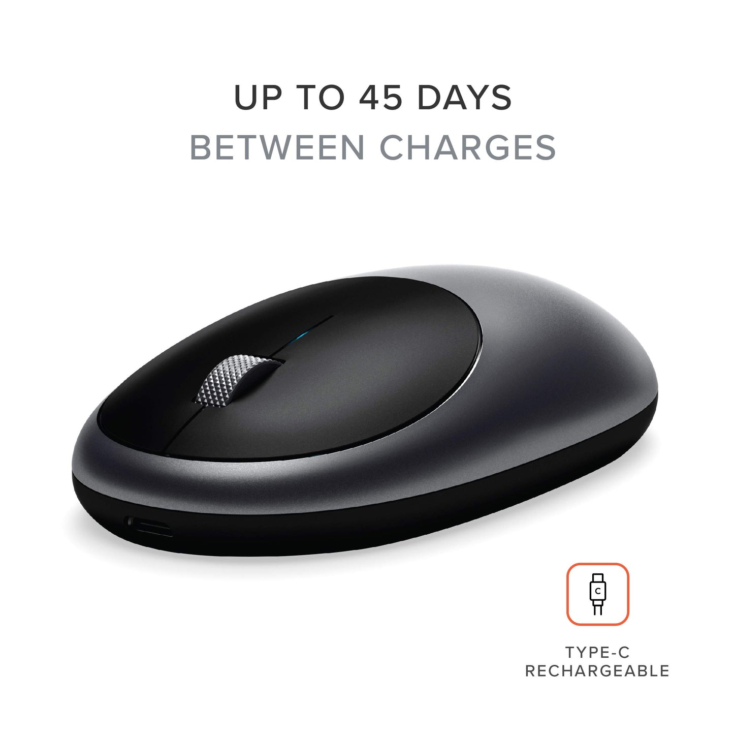 SATECHI M1 Wireless Bluetooth Mouse - USB-C rechargeable, compact & portable, for Mac/Windows, compatible with MacBook M4/M3/M2, Pro, Air, iMac, iPad Pro, iPhone 16/15/14 & more - Space Gray