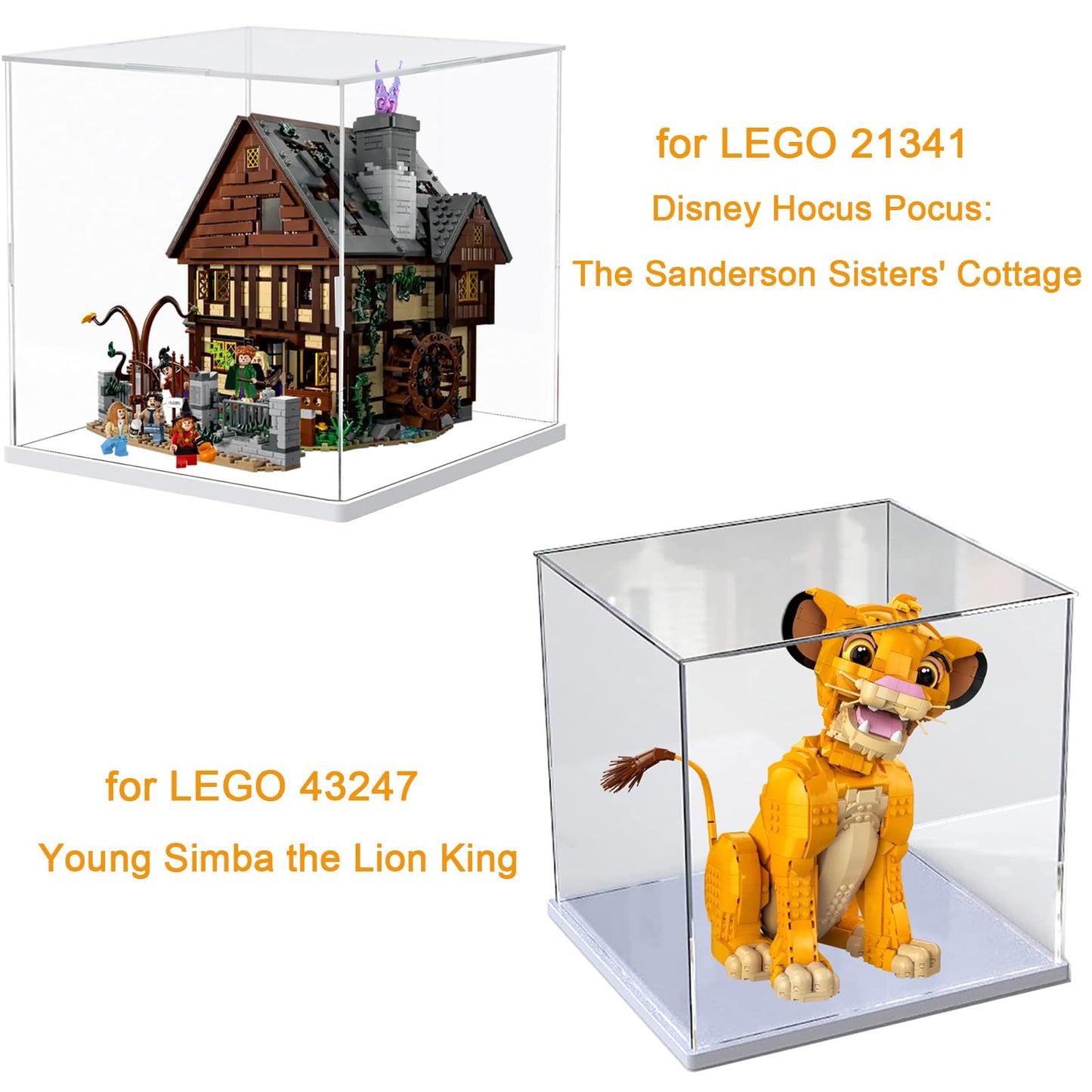 Acrylic display case for Lego 21341 43247 for soccer basketball, glass display case acrylic box transparent cube for figures collectibles toys | with wood-plastic base, white inside 30x30x30cm