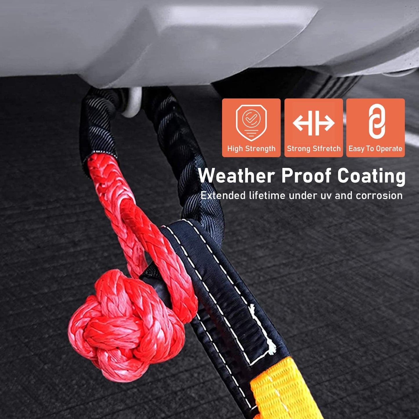 2 pieces of shackles, Professional Soft Shackle with 35,000 pounds breaking strength Soft Off-Road Shackle Rope for Truck ATV-Lock vehicles towing (Red)