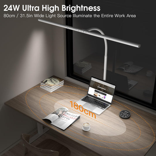EYOCEAN desk lamp LED with gesture control & remote control, 24W 80CM clamp desk lamps, dimmable adjustable color temperatures monitor lamp, daylight lamp for home office, white.