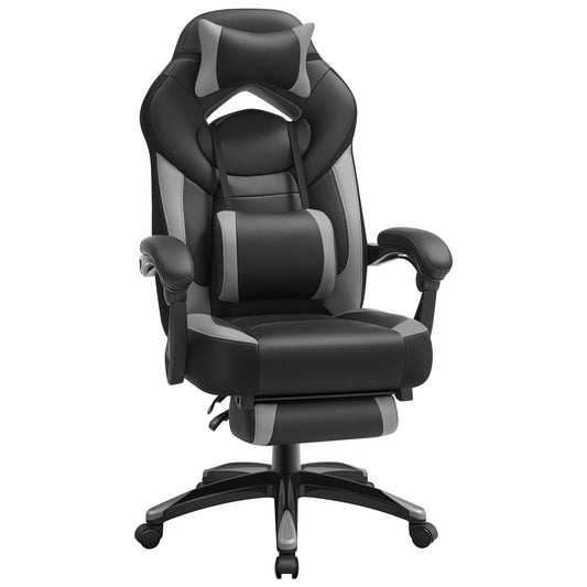 SONGMICS Gaming Chair, Office Chair with Footrest, Desk Chair, ergonomic design, adjustable headrest, lumbar support, up to 150 kg capacity, black-grey OBG77BGG