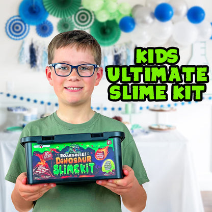 Original Stationery Dinosaur Slime Kit, slime lab set for boys to create glow in the dark slime, butter slime, and dino poop slime, great gifts for kids.