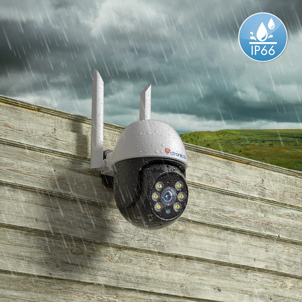 Ctronics PTZ Outdoor Surveillance Camera Set with Auto Tracking, Color Night Vision, Person Detection, 1080P Wireless IP Camera Outdoor WiFi, 350°/90° Pan/Tilt, 2-Way Audio, Cloud Storage.