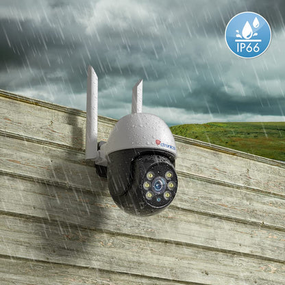 Ctronics PTZ Outdoor Surveillance Camera Set with Auto Tracking, Color Night Vision, Person Detection, 1080P Wireless IP Camera Outdoor WiFi, 350°/90° Pan/Tilt, 2-Way Audio, Cloud Storage.