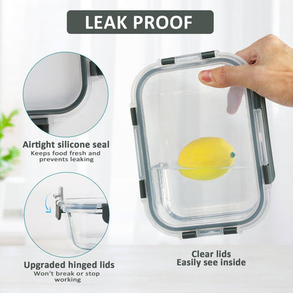MCIRCO 8 Packs 860ml Glass Food Storage Containers Set - Dishwasher, Microwave & Freezer Safe - Leakproof.