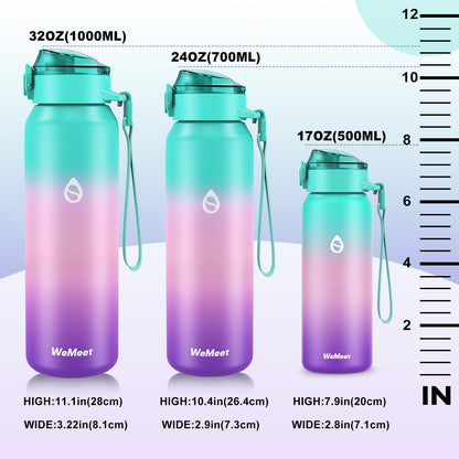 WEMEET stainless steel water bottle 1 liter with removable straw, [18/10 stainless steel] water bottle with removable straps leak-proof double-walled Tritan lid for bike, outdoor, school, gym