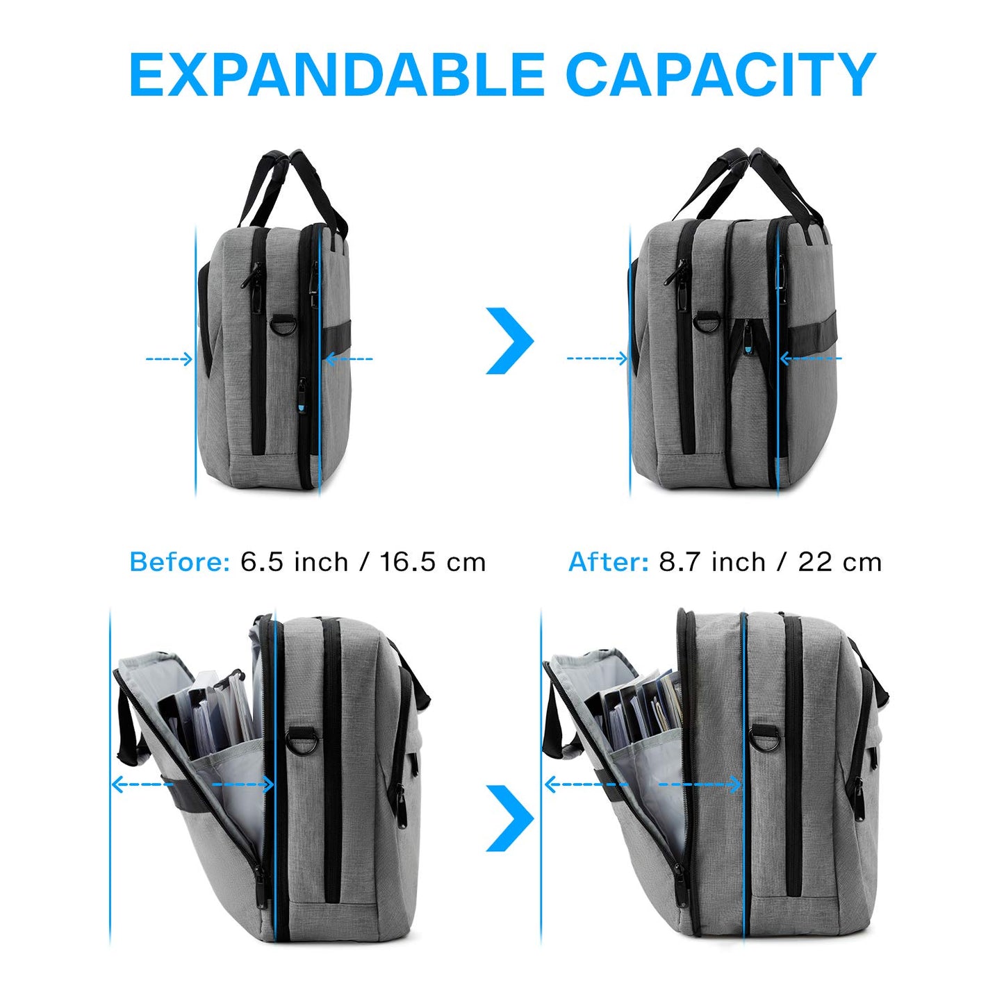 Bagsmart 17.3-inch laptop bag, expandable briefcase, computer bag for men and women, laptop shoulder bag, work bag, business travel, office, lockable (Gray-17.3 inches)