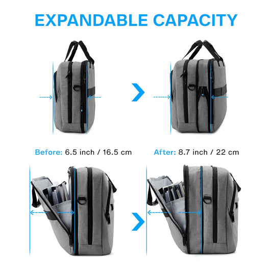 Bagsmart 17.3-inch laptop bag, expandable briefcase, computer bag for men and women, laptop shoulder bag, work bag, business travel, office, lockable (Gray-17.3 inches)