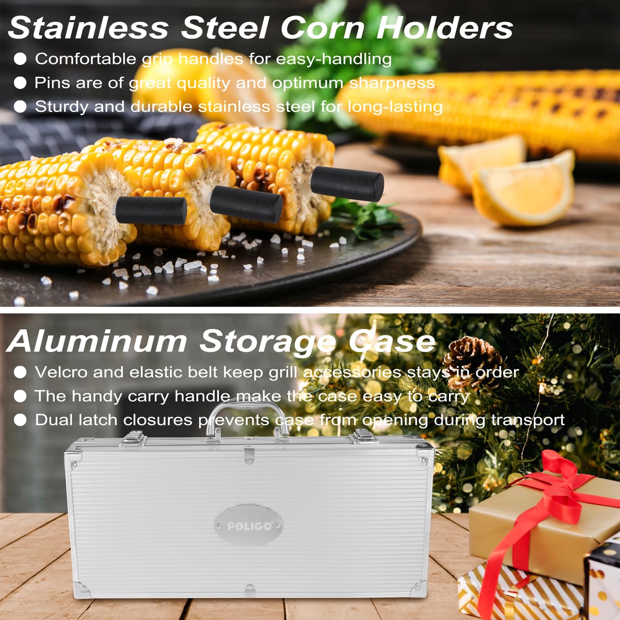 POLIGO 21PCS BBQ Accessories Kit with Grill Mat - Stainless Steel BBQ Tools in Case Gifts for Men - Ideal BBQ Set Gift for Men and Women