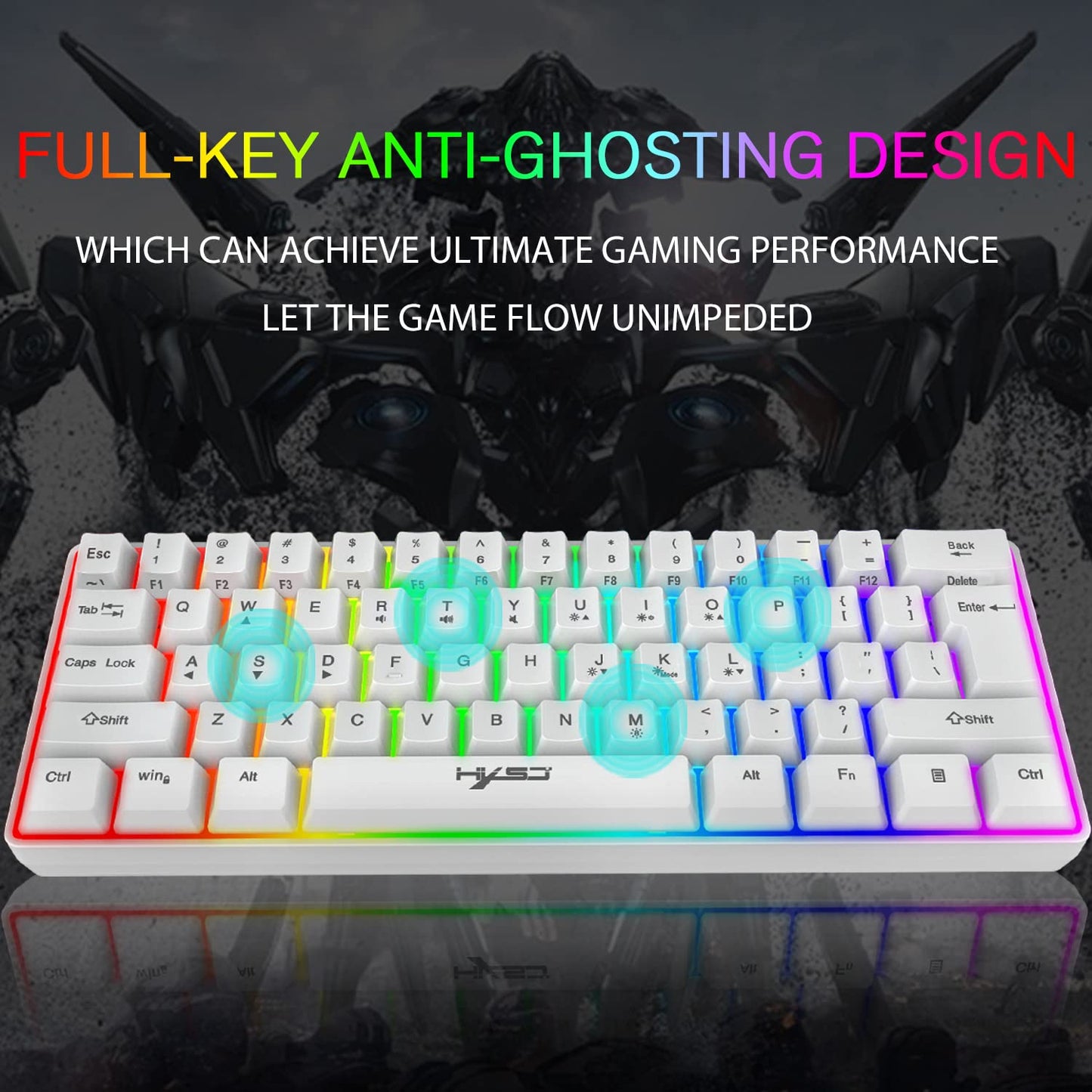 60% wired RGB gaming keyboard, 61-key mini keyboard with 11 RGB Chroma backlighting, floating ABS keycaps, full anti-ghosting keys, mechanical USB keyboard