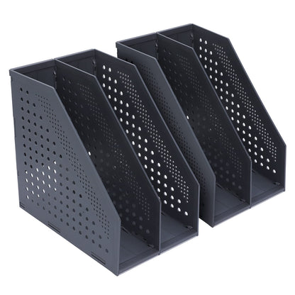 FRETONBA Foldable Standing File Holder, 2 Pieces, for A4, File Magazine Holder with 2 Compartments, Desk Organizer for Office Organization and Storage, School Office Desk Organizer, Dark Grey