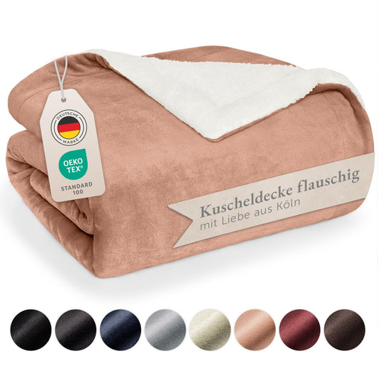Blumtal Premium Sherpa Cuddly Blanket fluffy 220x240 cm - Oeko-Tex certified Sofa Blanket with Thick Sherpa Inner Layer - super soft Blanket extra thick and warming - Cozy Fleece Blanket - Dusty Pink